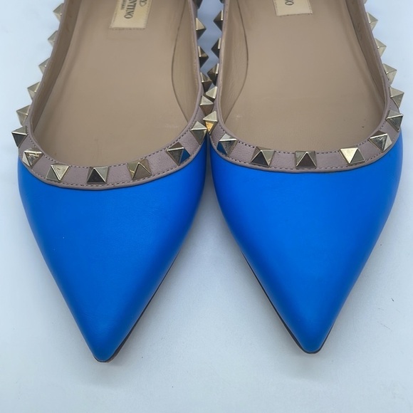 Valentino Garavani Blue leather beige trim Rockstud Ballerina flats 37.5 - Picture 9 of 12